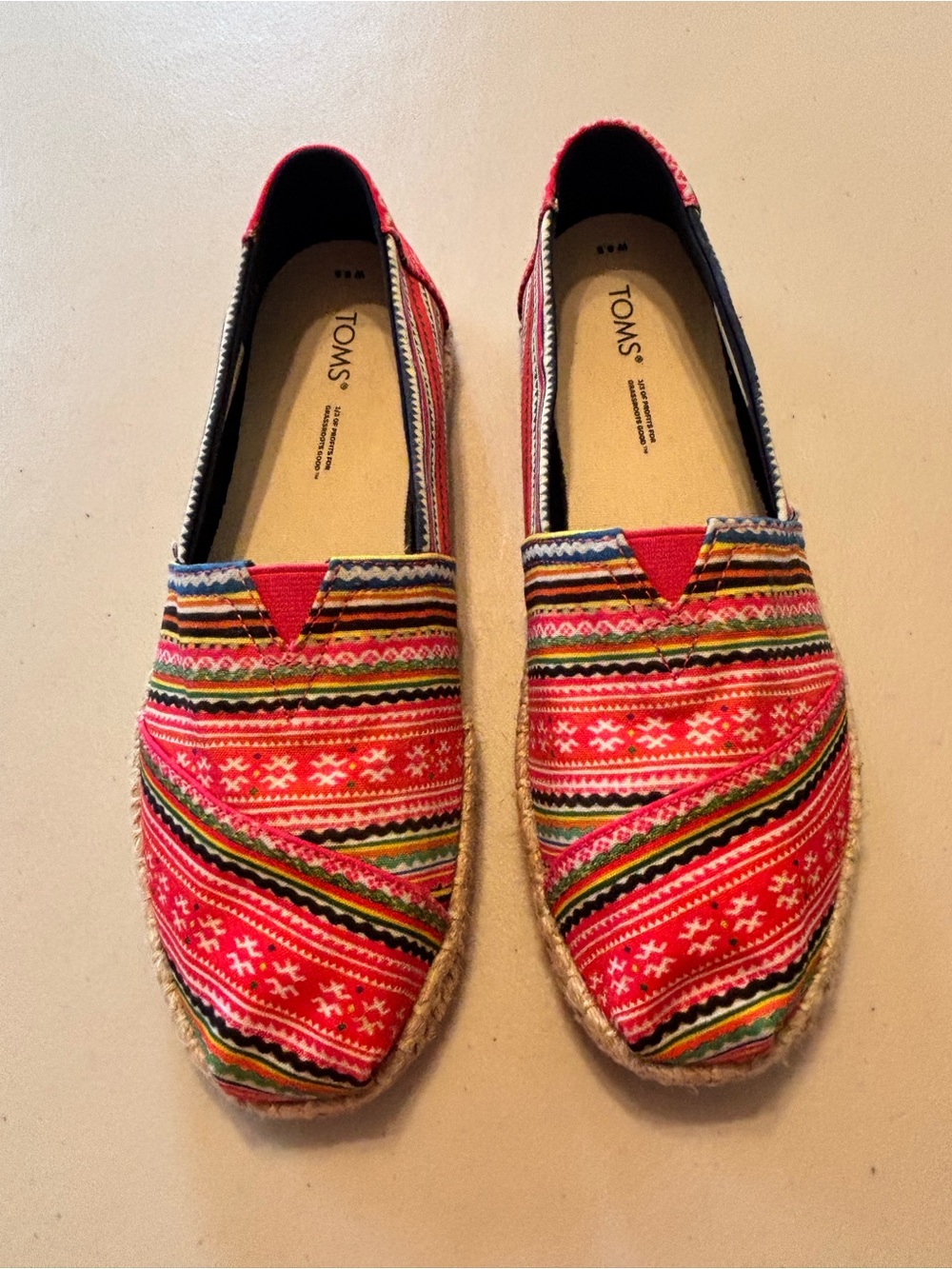 TOMS Women’s Red Multicolor Striped Espadrilles 8.5